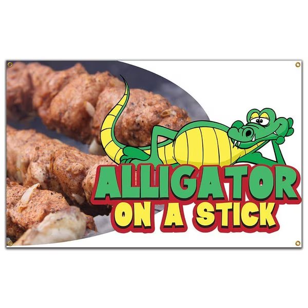 Alligator On A Stick Banner Concession Stand Food Truck Single Sided, Signmission, Mfr#: B-120 Alligator On A Stick19